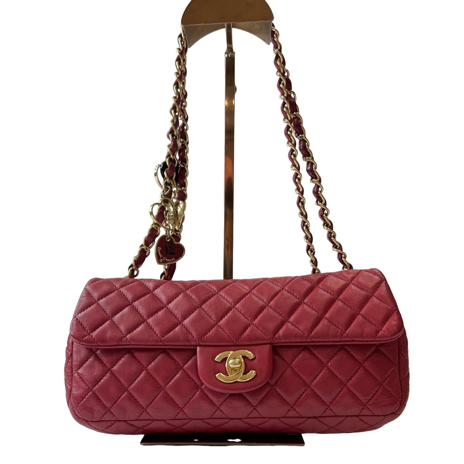 Chanel Classic Flap Quilted Lambskin Bag Pink in Red, Women's
