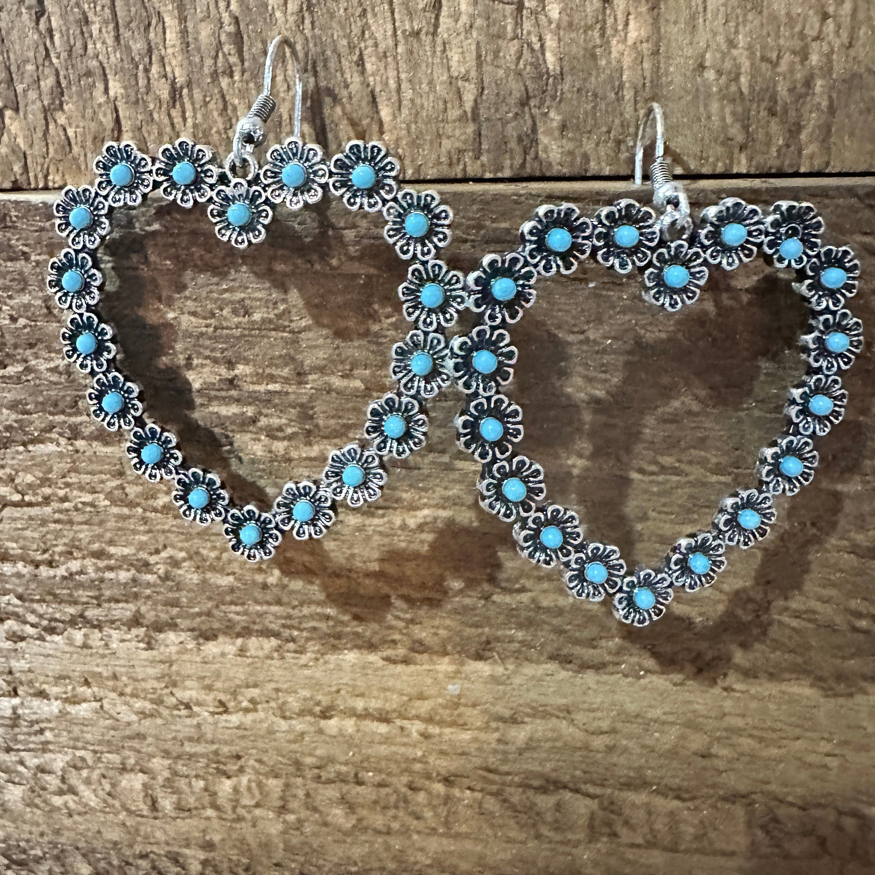 Other Vibrant Turquoise Heart Earrings with Bohemian Floral Design Size ONE SIZE - 4 Thumbnail