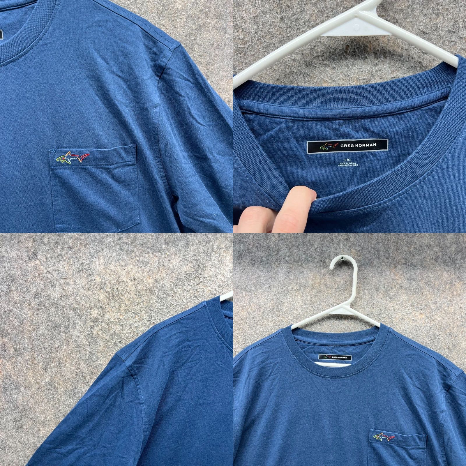 Vintage Greg Norman Shirt Mens L Blue Pocket Cotton Embroidered Shark Logo Tee Size US L / EU 52-54 / 3 - 8 Thumbnail