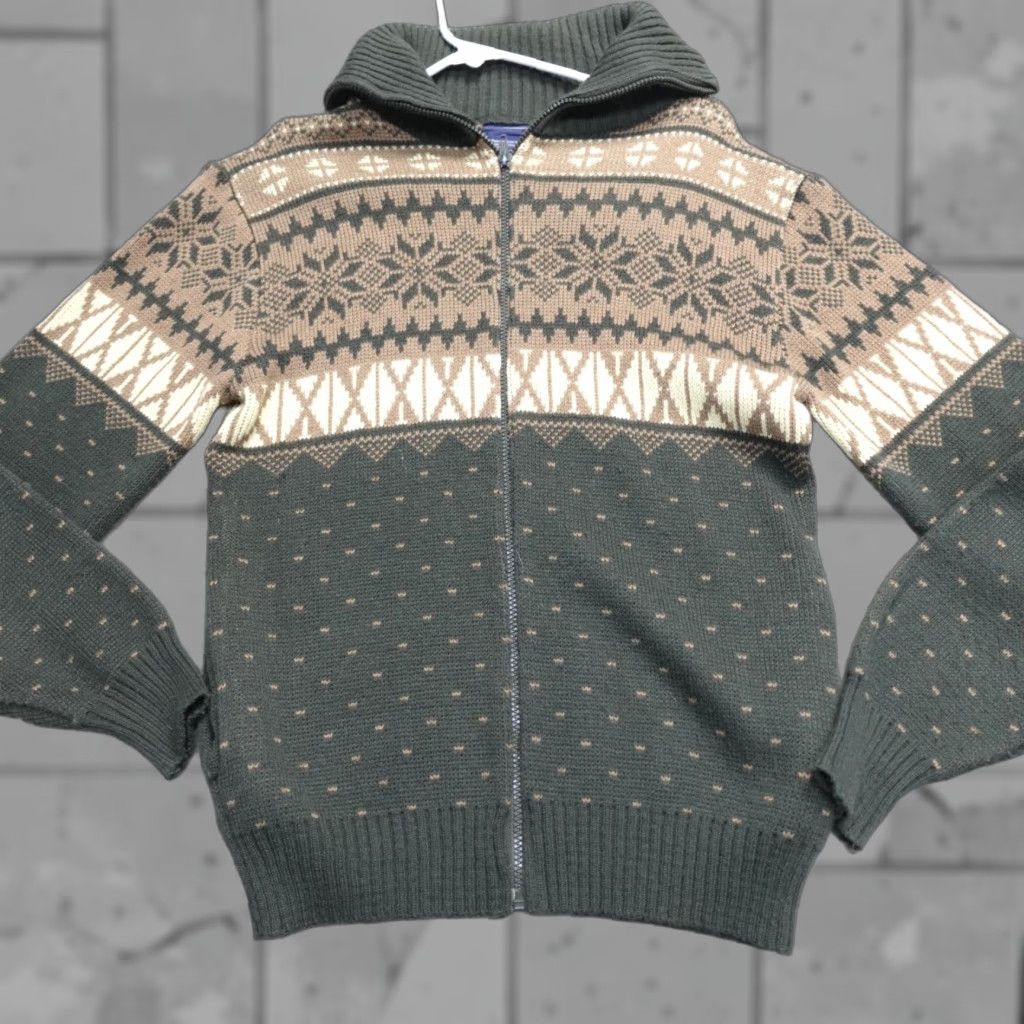 Vintage VINTAGE Sweater Cardigan Full Zip M Brown Acrylic Knit Geometric Geometric USA United States Mens Cardigan Full Zip Brown M Mens American Vintage Size US M / EU 48-50 / 2 - 1 Thumbnail