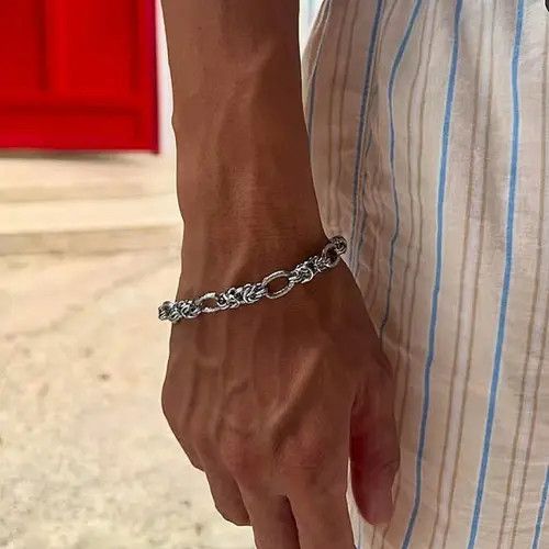 Jewelry Silver Textured Chain Link Men's Bracelet Size ONE SIZE - 5 Thumbnail