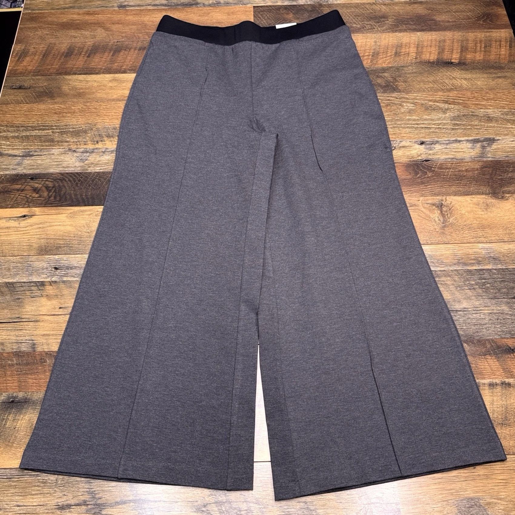 Vintage Lane Bryant Pants 18 Petite Gray Ponte Wide Leg High Rise Stretch Pull On New Size 40" / US 18 - 2 Thumbnail