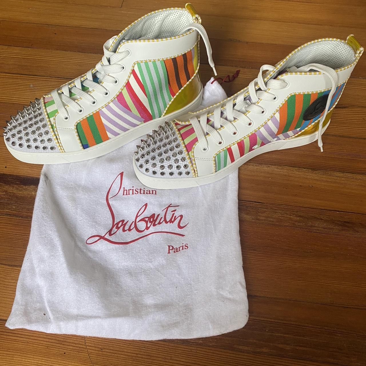Christian Louboutin Louboutin High-Top Striped Red Bottom Sneakers Size US 10.5 / EU 43-44 - 6 Thumbnail