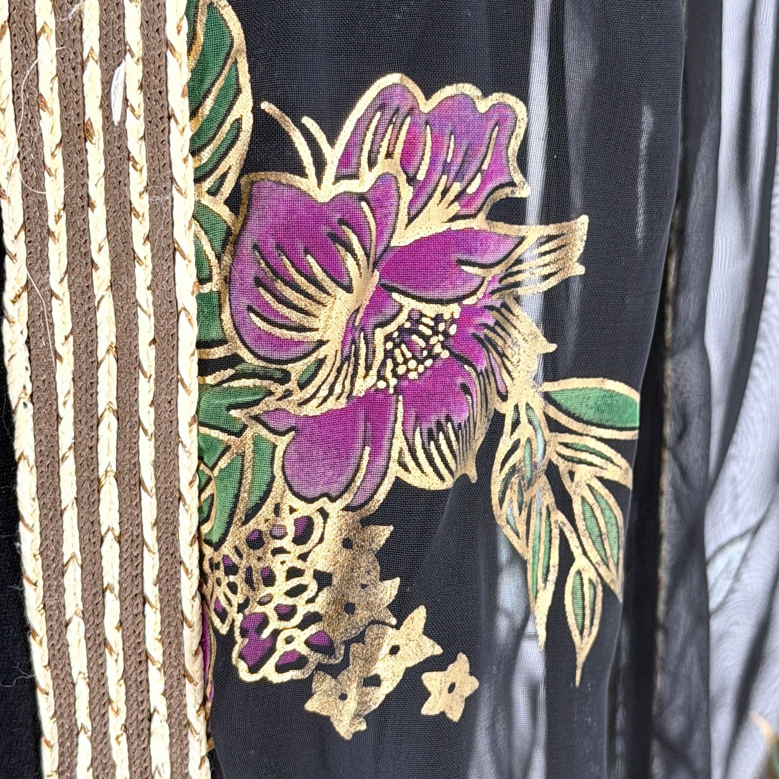 Vintage Handcrafted Black Gold Jalabiya Tunic Dress Duster Set Size L / US 10 / IT 46 - 3 Thumbnail