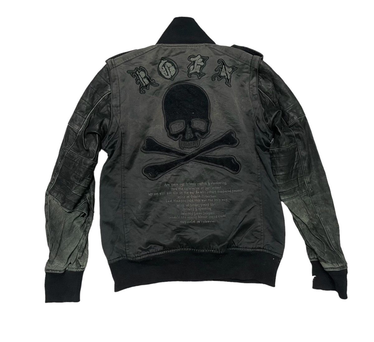 If Six Was Nine 2000s ROEN LEATHER 2 WAY JACKET EMBROIDERED LOGO DISTRESSED Size US S / EU 44-46 / 1 - 2 Thumbnail
