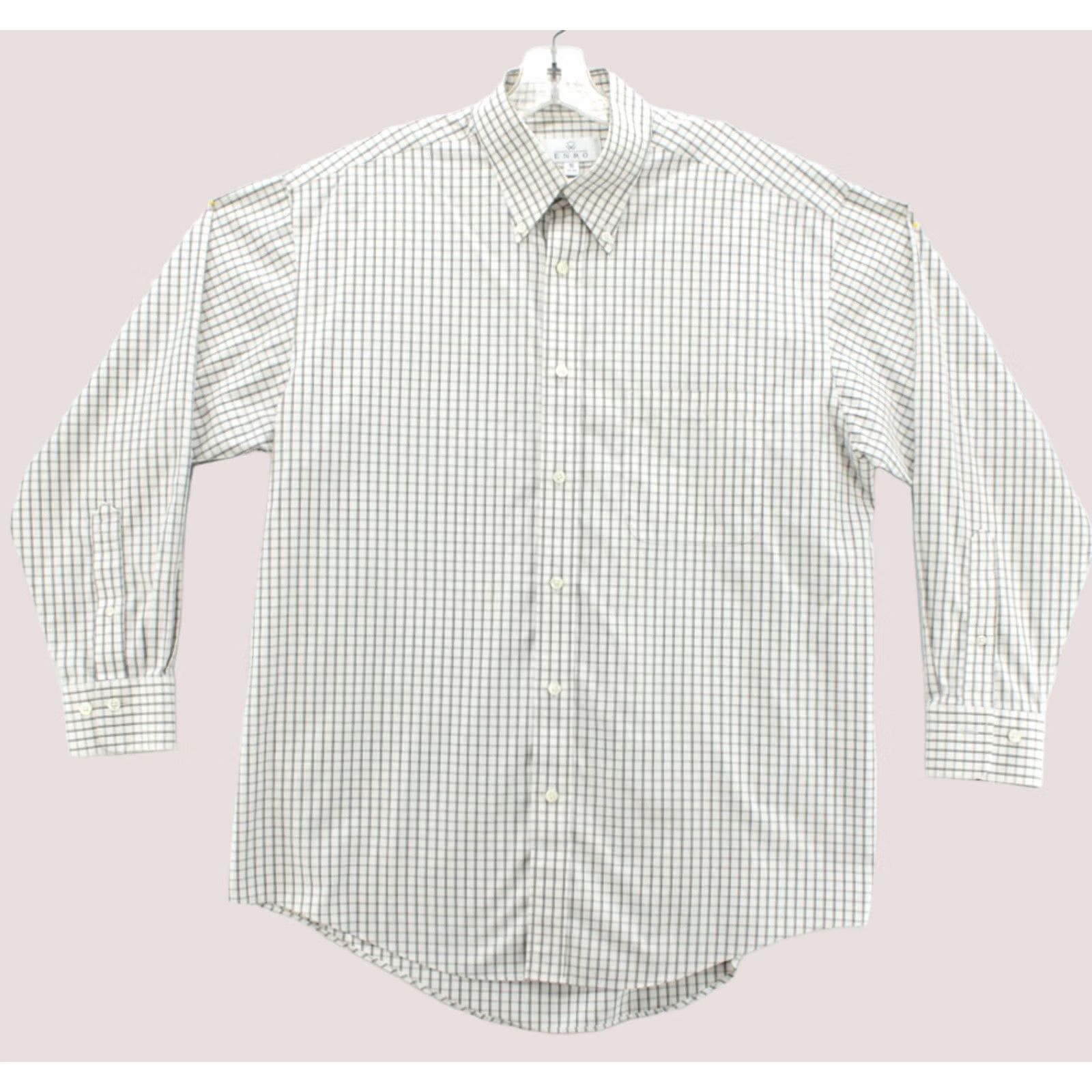 Enro ENRO Shirt Mens 16 Beige Cotton Check Long Sleeve 80's Non-Iron Two Ply Dress Shirt Size US L / EU 52-54 / 3 - 1 Thumbnail