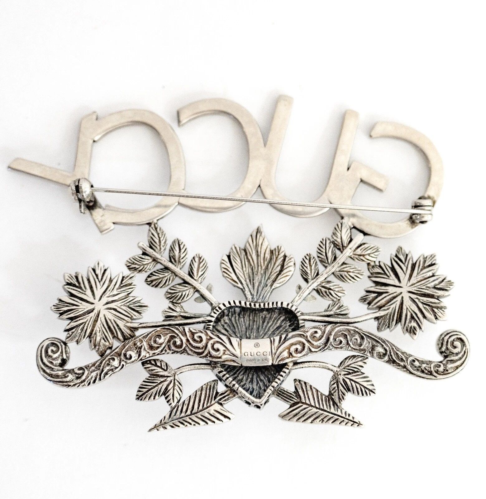 Gucci GUCCI Aged Silver GUCCY Crystal Royal Heart Pin BROOCH Size ONE SIZE - 3 Thumbnail