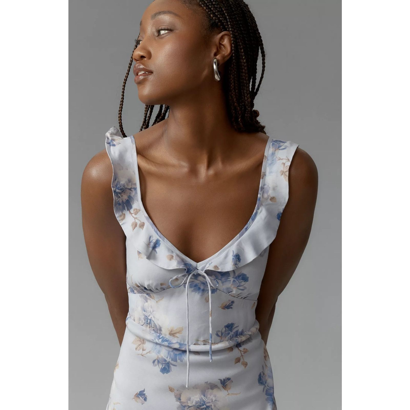 Anthropologie × FAITHFULL New Ruffle-Neck Floral Midi Dress $240 Size 6 Lilac Size M / US 6-8 / IT 42-44 - 4 Thumbnail