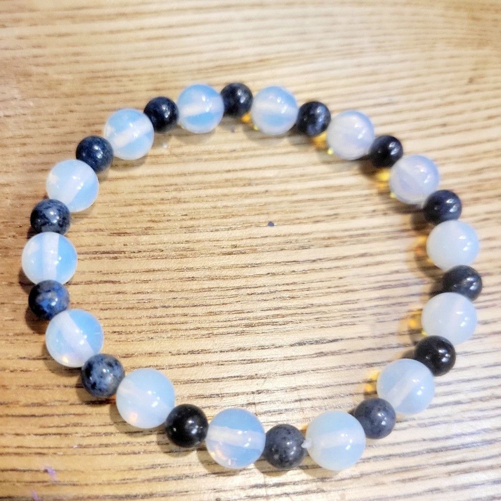 Handmade Blue Dumortierite & Opalite stretchy bracelet Size ONE SIZE - 2 Thumbnail