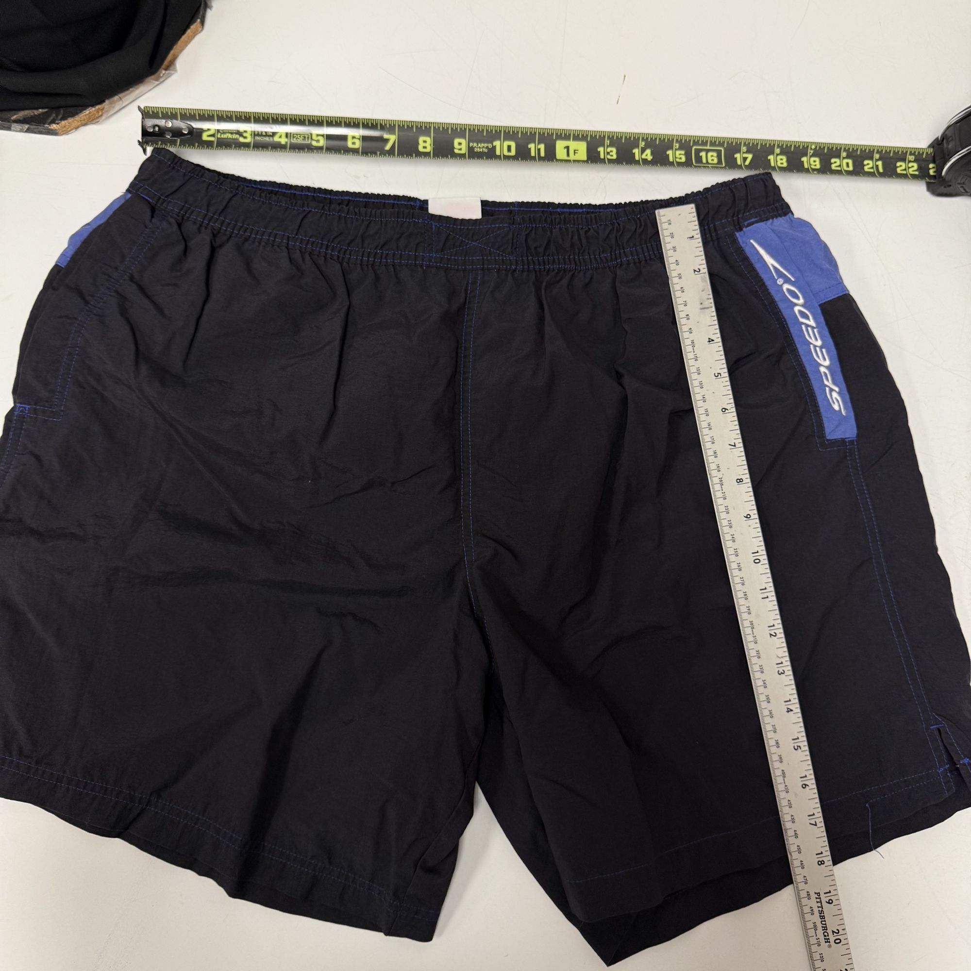 Speedo Vtg Speedo Black Blue Swim Trunks SPELL OUT Logo Shorts Size US 36 / EU 52 - 9 Thumbnail