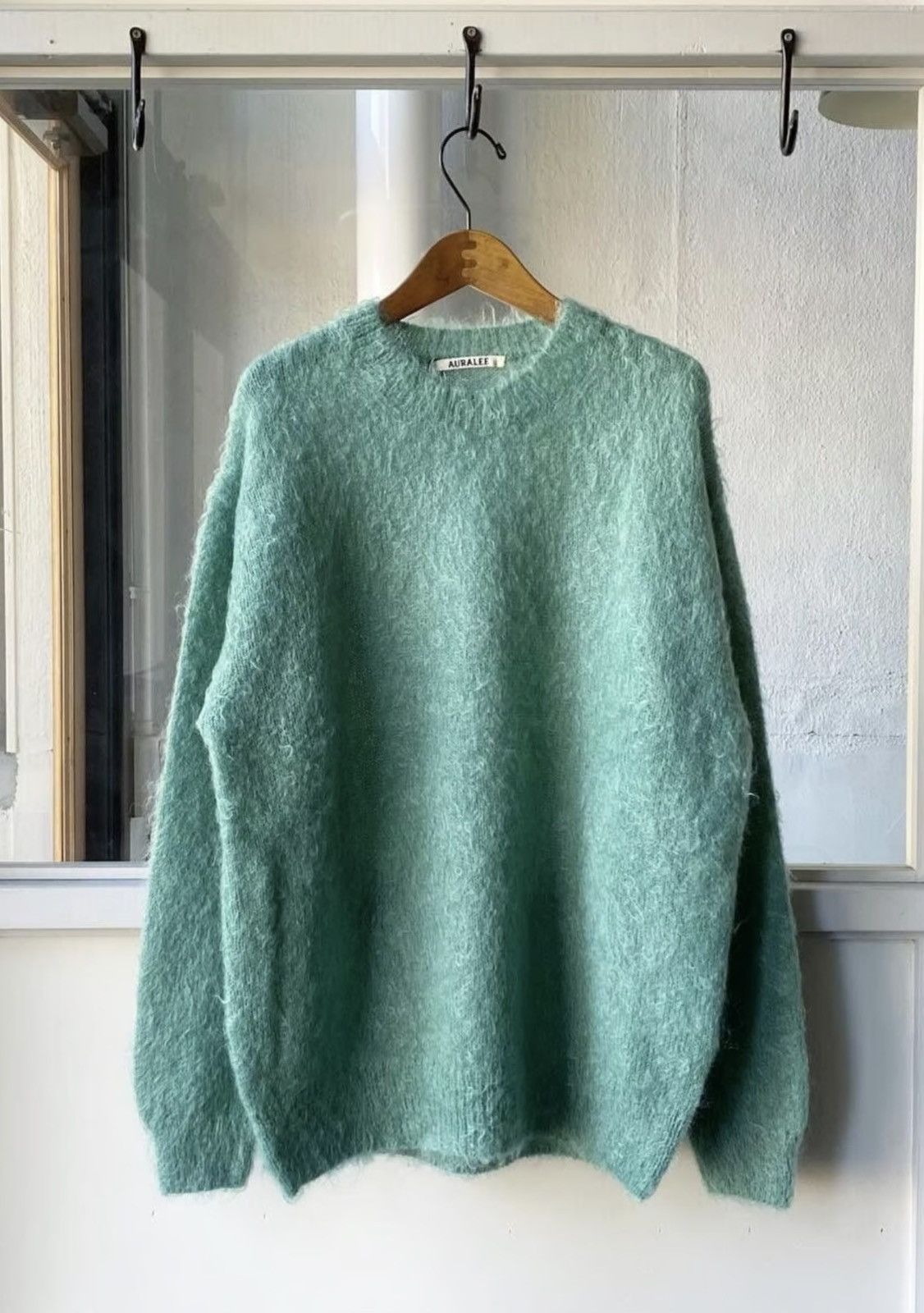 トップス AURALEE SHAGGY KNIT CARDIGAN Auralee – Cotton Linen Shaggy Knit Cardigan Light Green