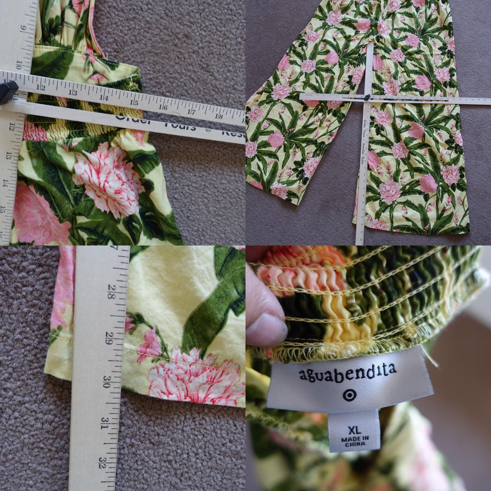 Vintage Aguabendita Jumpsuit Womens XL Yellow Floral Halter Wide Leg Tropical Target Size 40" / US 18 - 8 Thumbnail