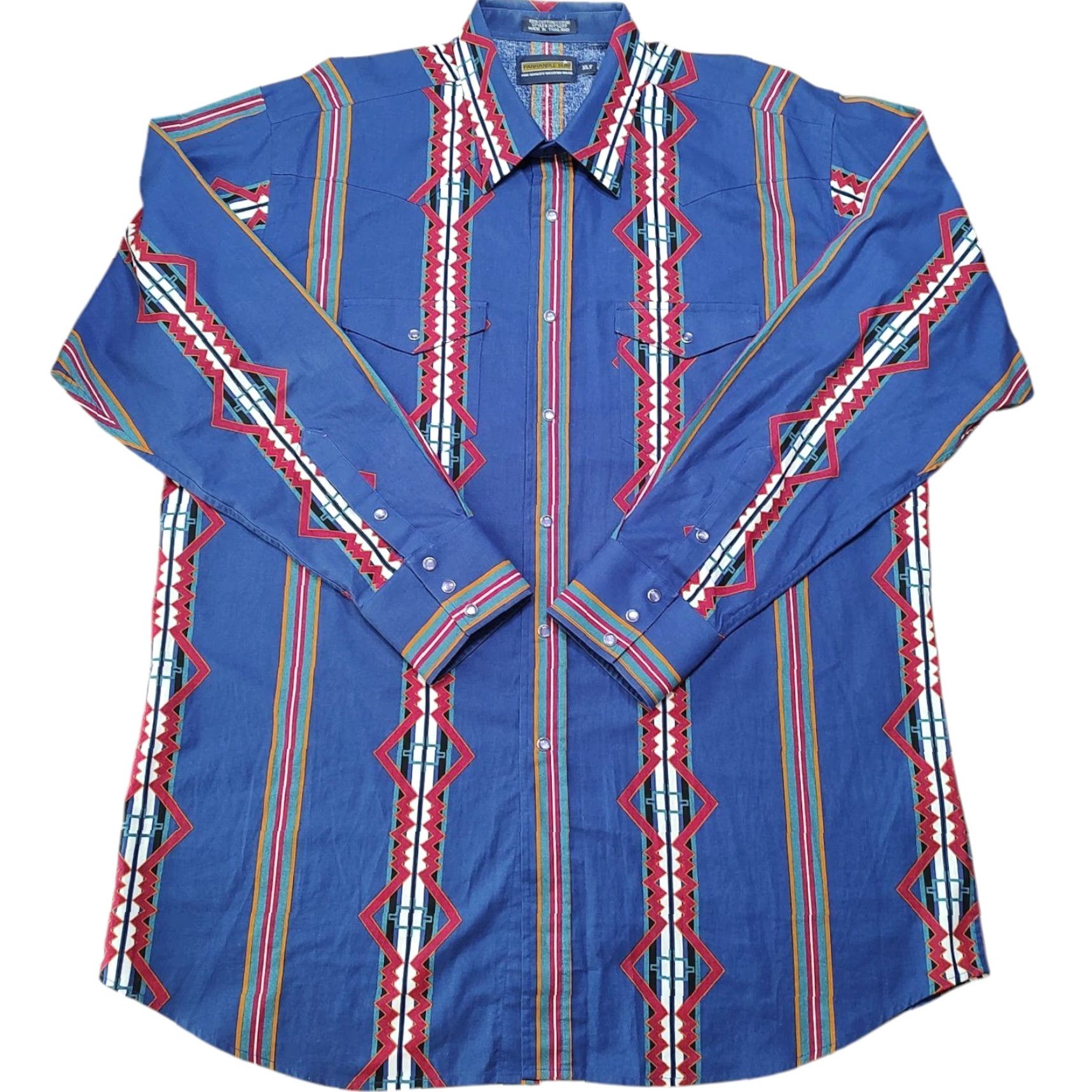 Vintage VINTAGE Panhandle Slim Brushpopper Pearl Snap Shirt Aztec Blue Mens XLT Shirt Size US XL / EU 56 / 4 - 2 Thumbnail