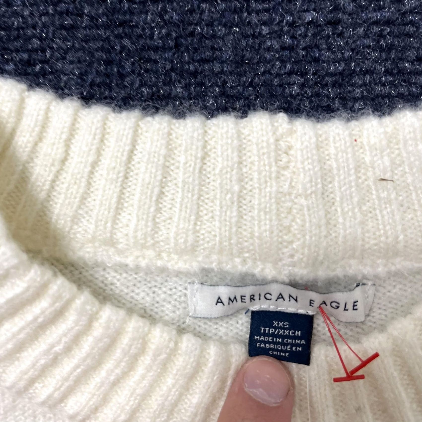 Vintage American Eagle Sweater Womens XXS Blue White Striped Crewneck Pullover Soft Knit Size XXS / US 00 / IT 34 - 2 Thumbnail