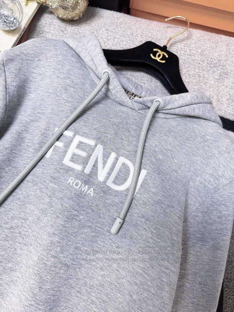 Fendi Fendi Gray Letter Logo Printed Hooded Sweatshirt Size M / US 6-8 / IT 42-44 - 4 Thumbnail