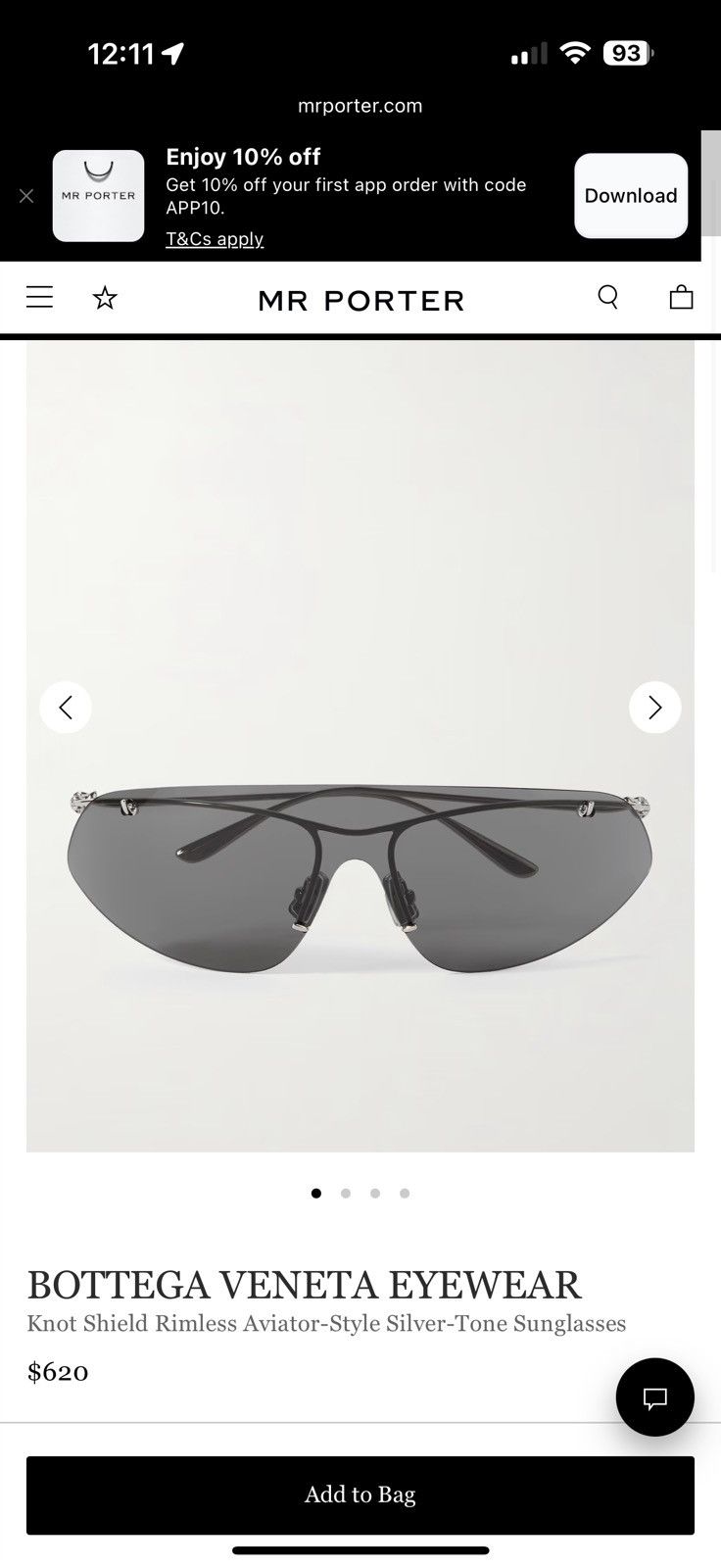 Bottega Veneta Bottega Veneta Silver Shield Sunglasses Size ONE SIZE - 2 Thumbnail