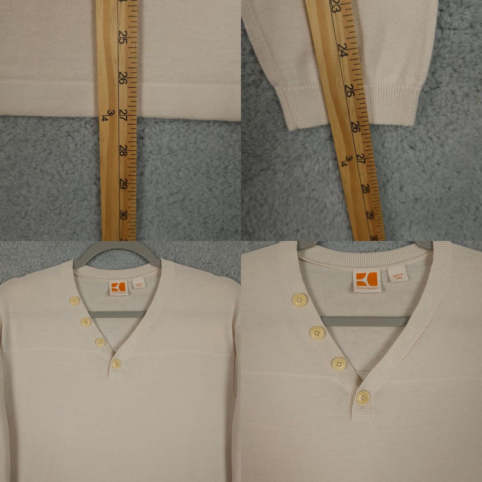 Hugo Boss Boss Orange Sweater Mens L Cream Button V Neck Long Sleeve Cotton Pullover Slim Size US L / EU 52-54 / 3 - 8 Thumbnail