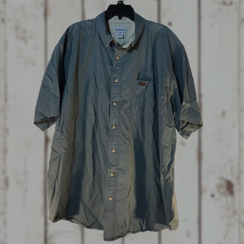 Carhartt Carhartt 100% Cotton Button-Up Shirt Mens 2X Tall Blue Size US XXL / EU 58 / 5 - 1 Thumbnail