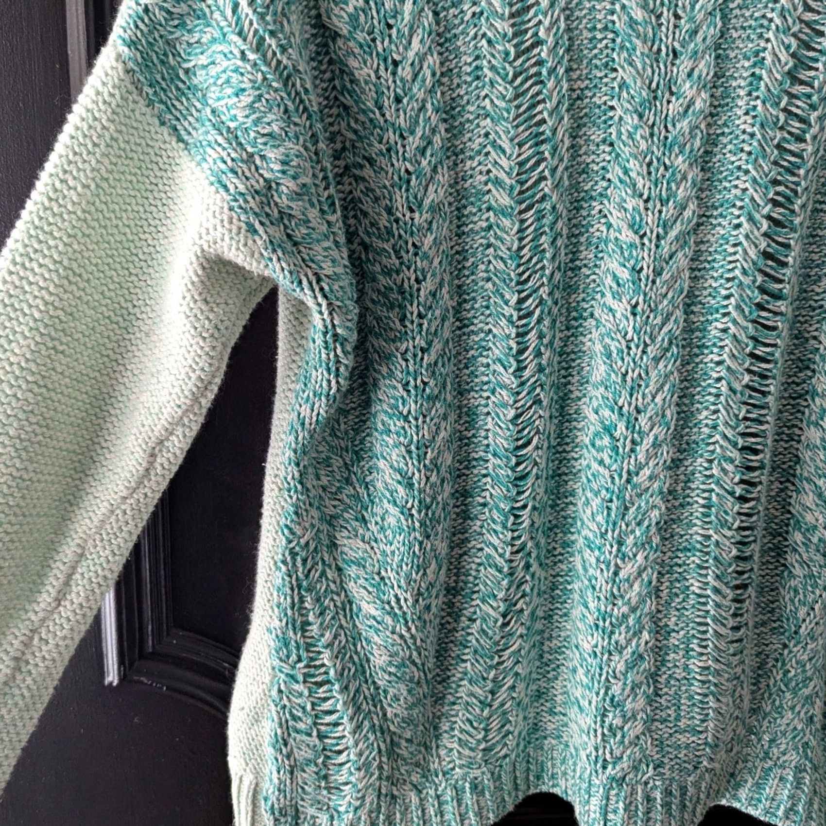 American Eagle Outfitters American Eagle Outfitters Sweater Womens L Mint Green Cable Knit Marled Coastal Pullover Raglan Open-Knit Size L / US 10 / IT 46 - 3 Thumbnail
