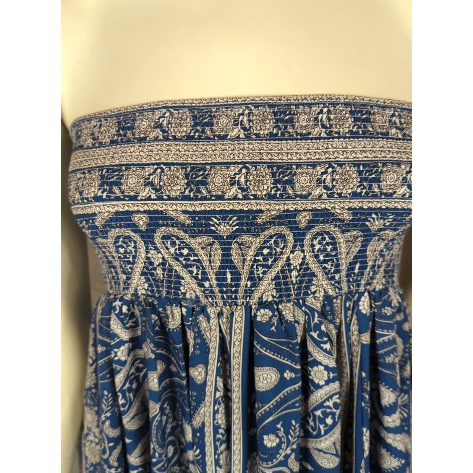 Vintage Storia Blue Boho Bandana Printed Ruffle Convertible Maxi Skirt Smocked Dress S (Blue) Green? Size 28" / US 6 / IT 42 - 3 Thumbnail