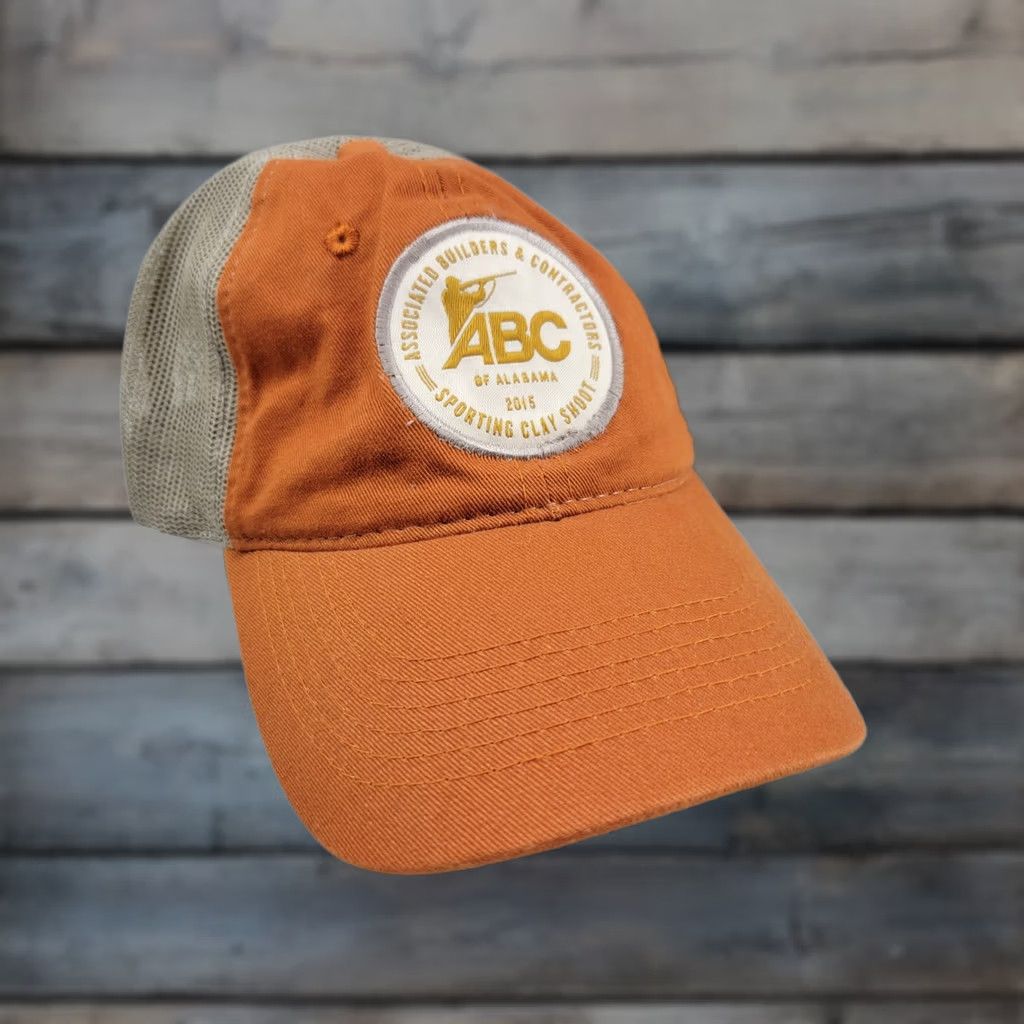 Vintage ABC Associated Builders & Contractors Alabama Trucker Hat Sport Clay Shoot 2015 Adjustable Orange Twill Mesh Back Lightweight Embroidered Men Hat Size ONE SIZE - 1 Thumbnail