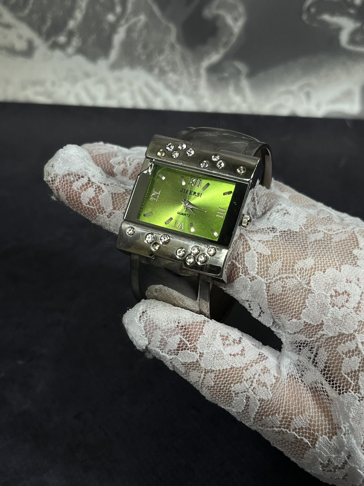 Jewelry Green Dial Square Watch, Rhinestone Accents Size ONE SIZE - 2 Thumbnail
