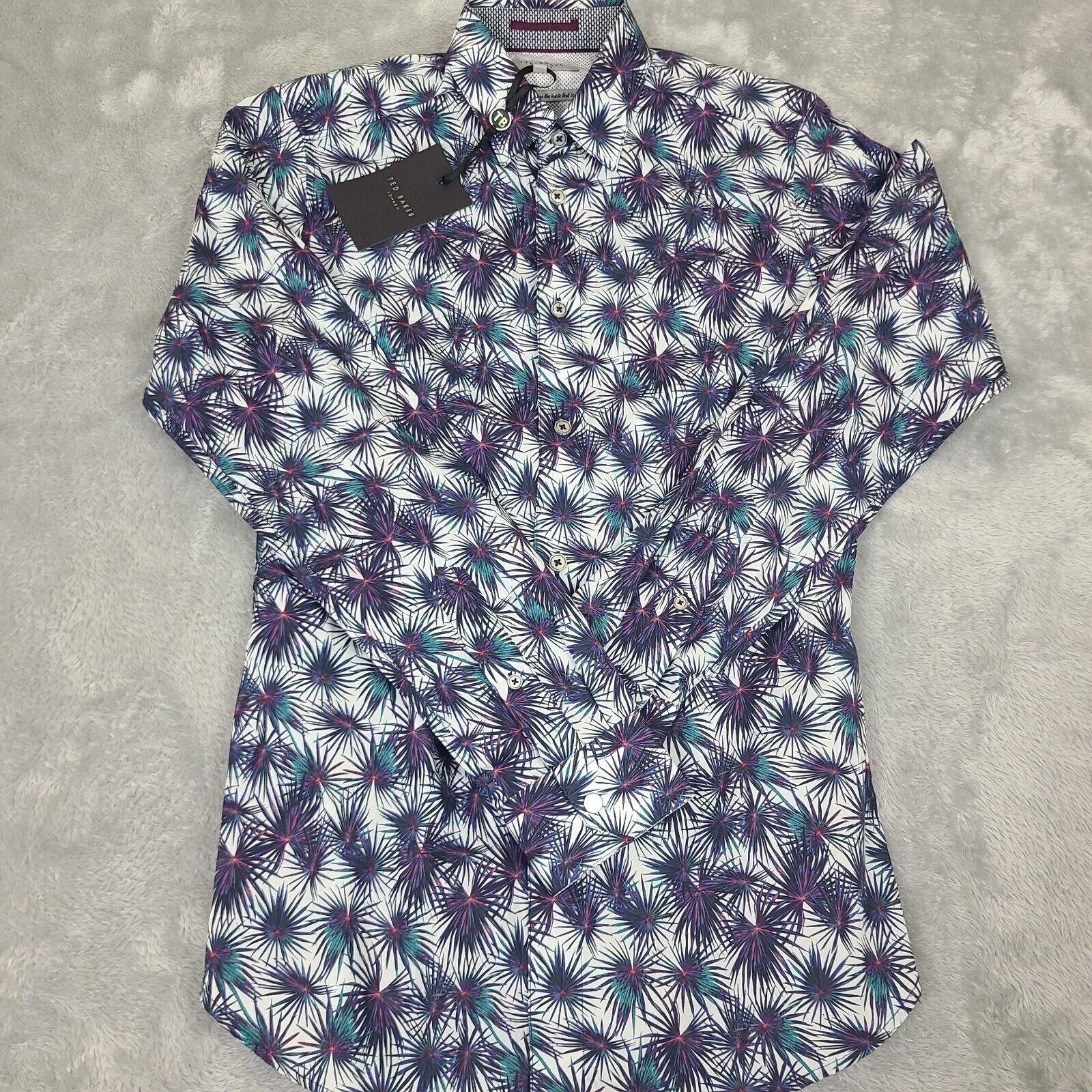 Ted Baker Ted Baker Mens Karaf Long Sleeve LS Palm Printed Dress Shirt Size US S / EU 44-46 / 1 - 1 Thumbnail