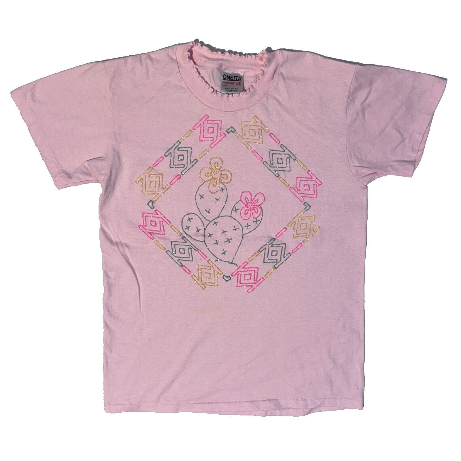 Other Vintage Oneita Southwestern Cactus Glitter Logo Pink Single Size M / US 6-8 / IT 42-44 - 1 Thumbnail