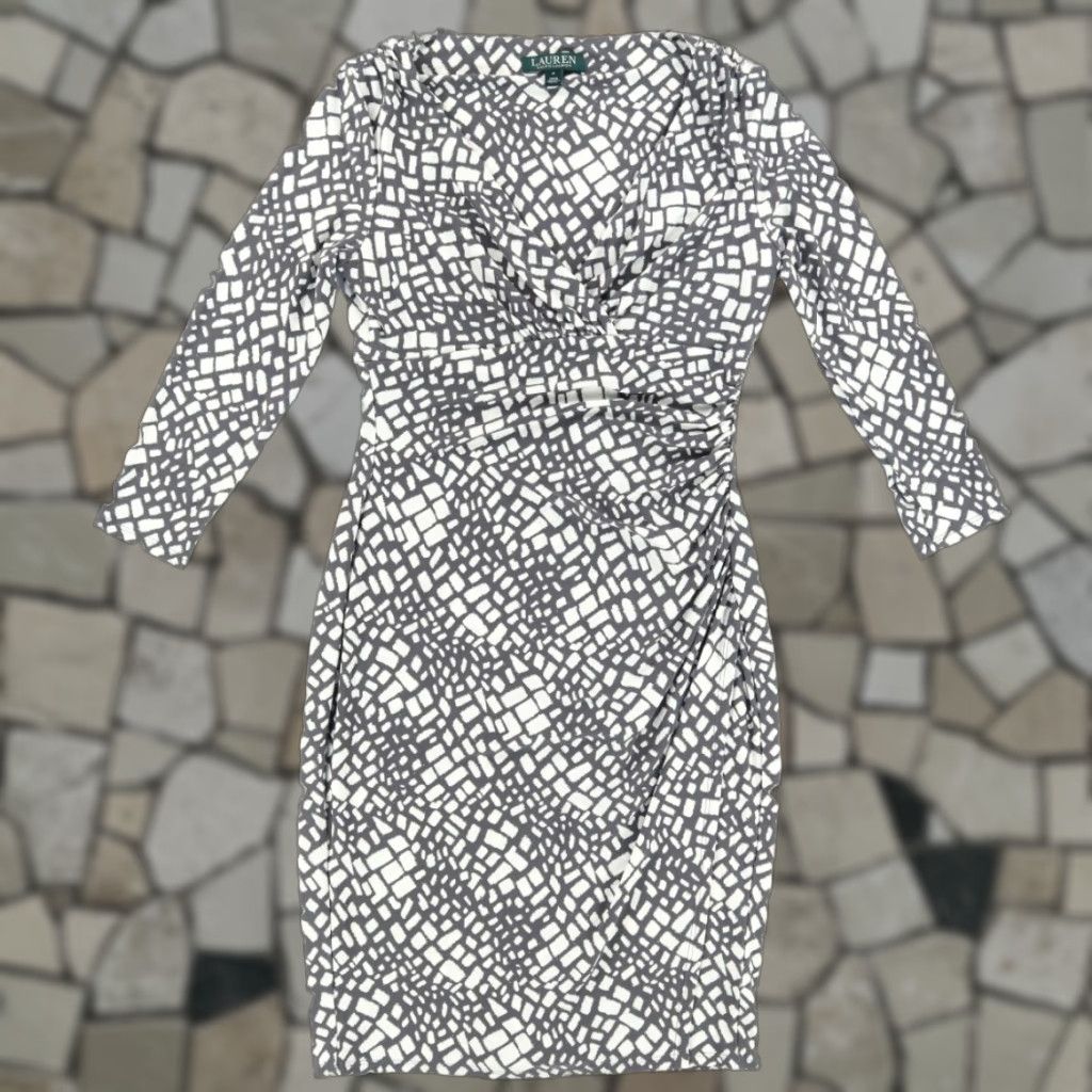 Ralph Lauren Lauren Ralph Lauren Bodycon Midi Ruched Torelana Dress Gray Women's 4 Size S / US 4 / IT 40 - 1 Thumbnail