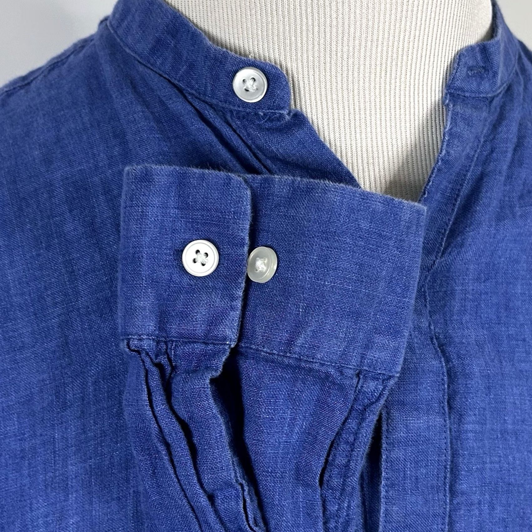 H&M H&M Button-Up Linen Shirt Blue Wash Band Collar Regular Fit Mens M Size US M / EU 48-50 / 2 - 4 Thumbnail