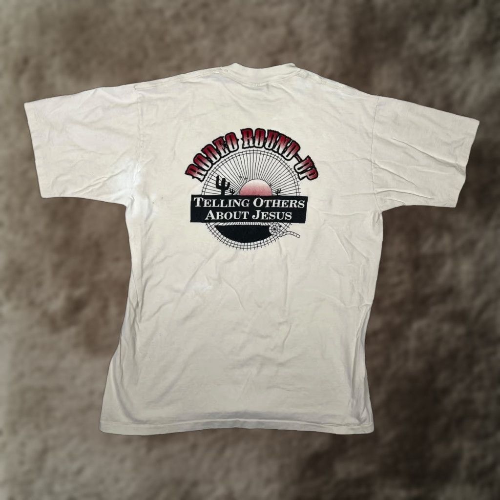 Vintage VINTAGE AllSport T-Shirt Western Rodeo Round-Up Mens XL Beige 90s Christian T-Shirt Crew Neck Graphic Print Size US XL / EU 56 / 4 - 1 Thumbnail