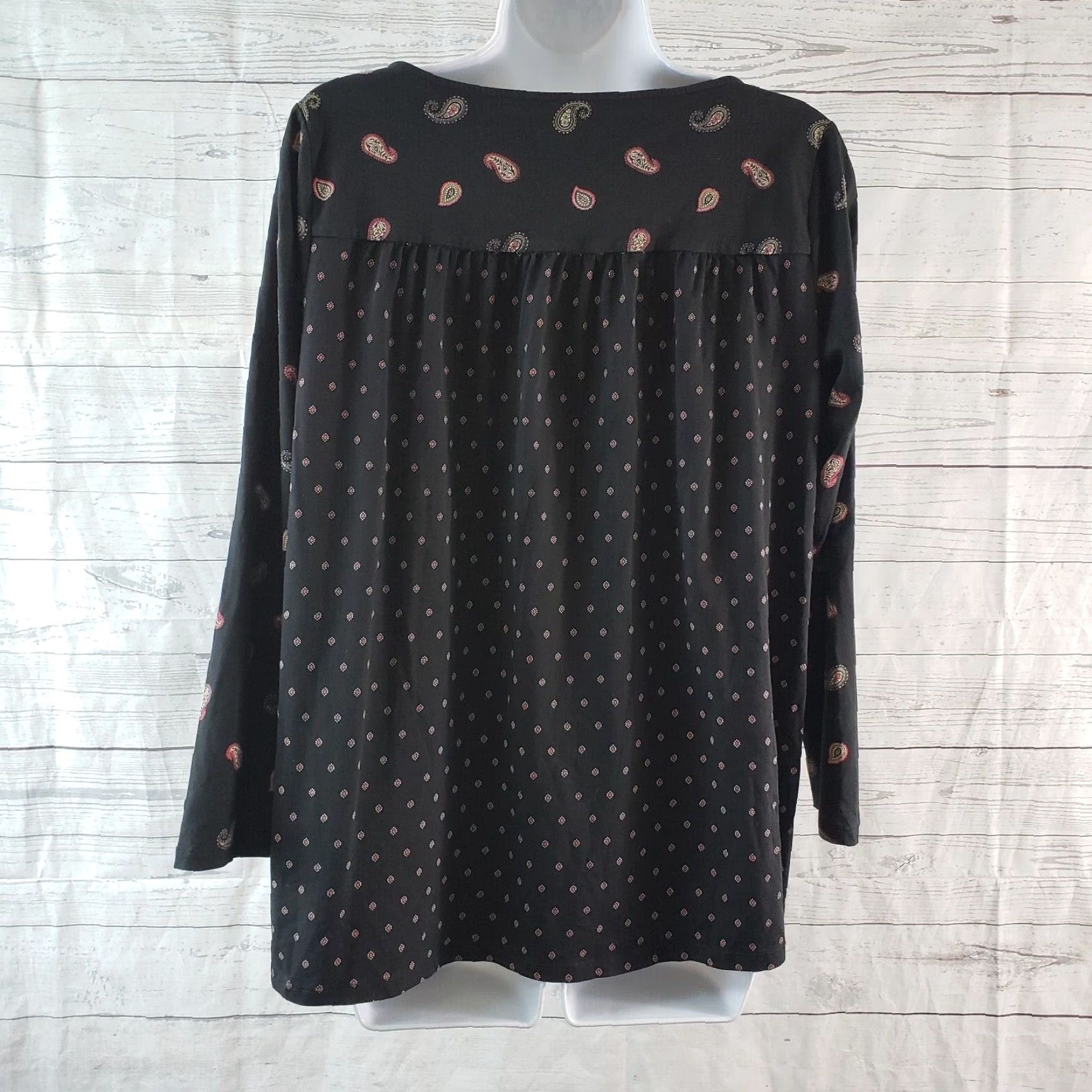 J. Jill VINTAGE J Jill Womens Top Blouse Paisley Long Sleeve Black Red Cotton Blend L Women Size L / US 10 / IT 46 - 4 Thumbnail