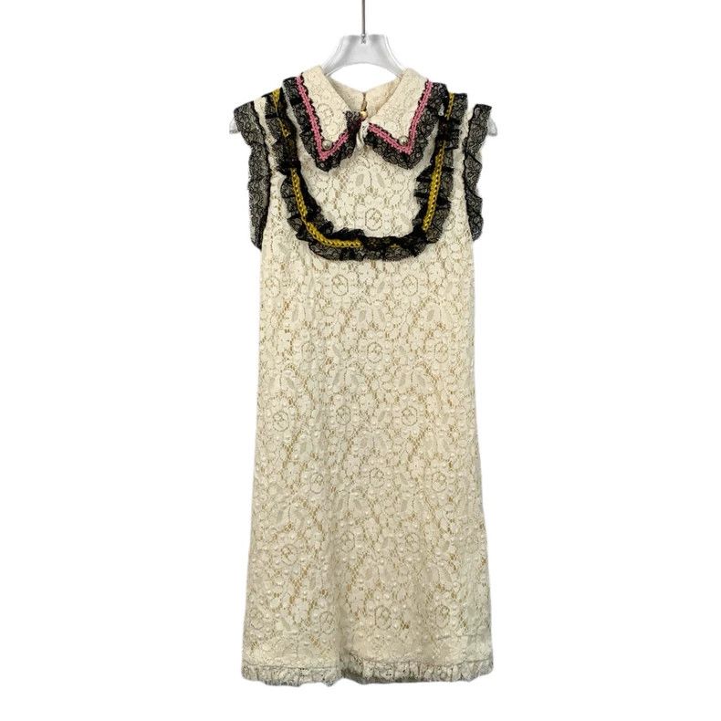 Gucci GucciBeige lace lapel cotton sleeveless dress Size S / US 4 / IT 40 - 1 Thumbnail