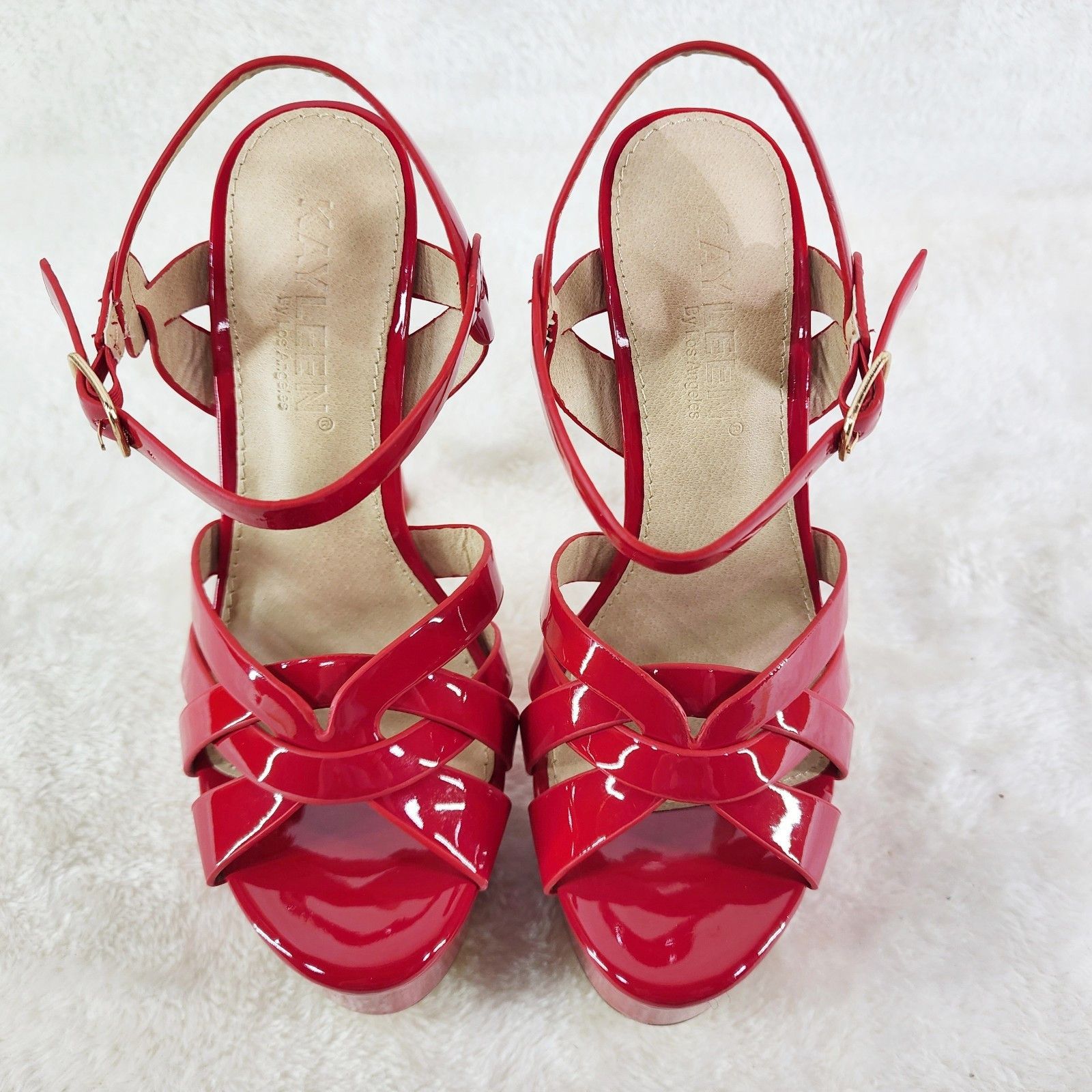 Other Rihbah Red Patent Platform 6" Stiletto High Heels Ankle Stra Size US 6 / IT 36 - 4 Thumbnail