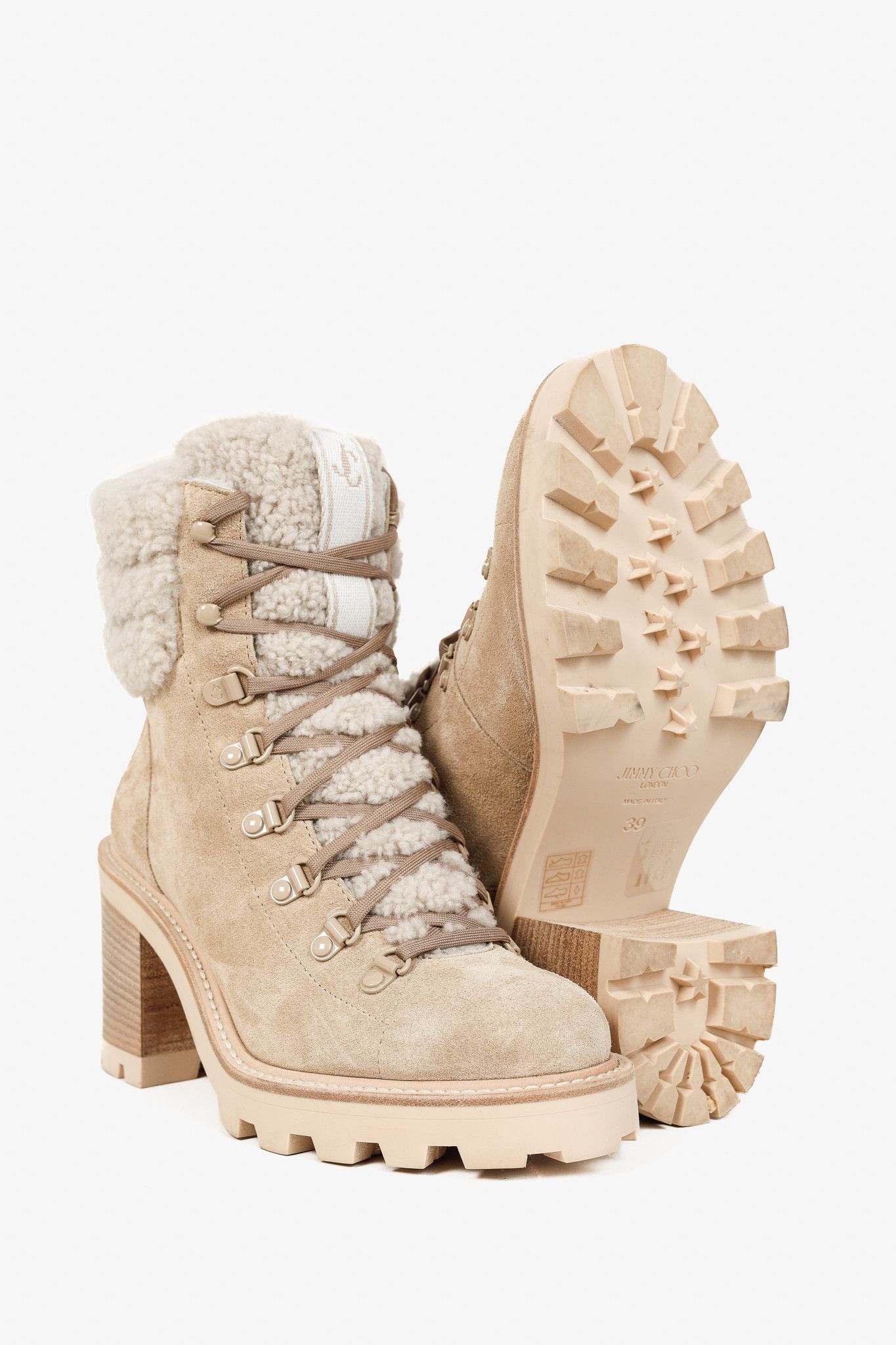 Jimmy Choo Jimmy Choo Eshe Stucco Suede Flat Shearling Hiking Boots Size US 8.5 / IT 38.5 - 4 Thumbnail