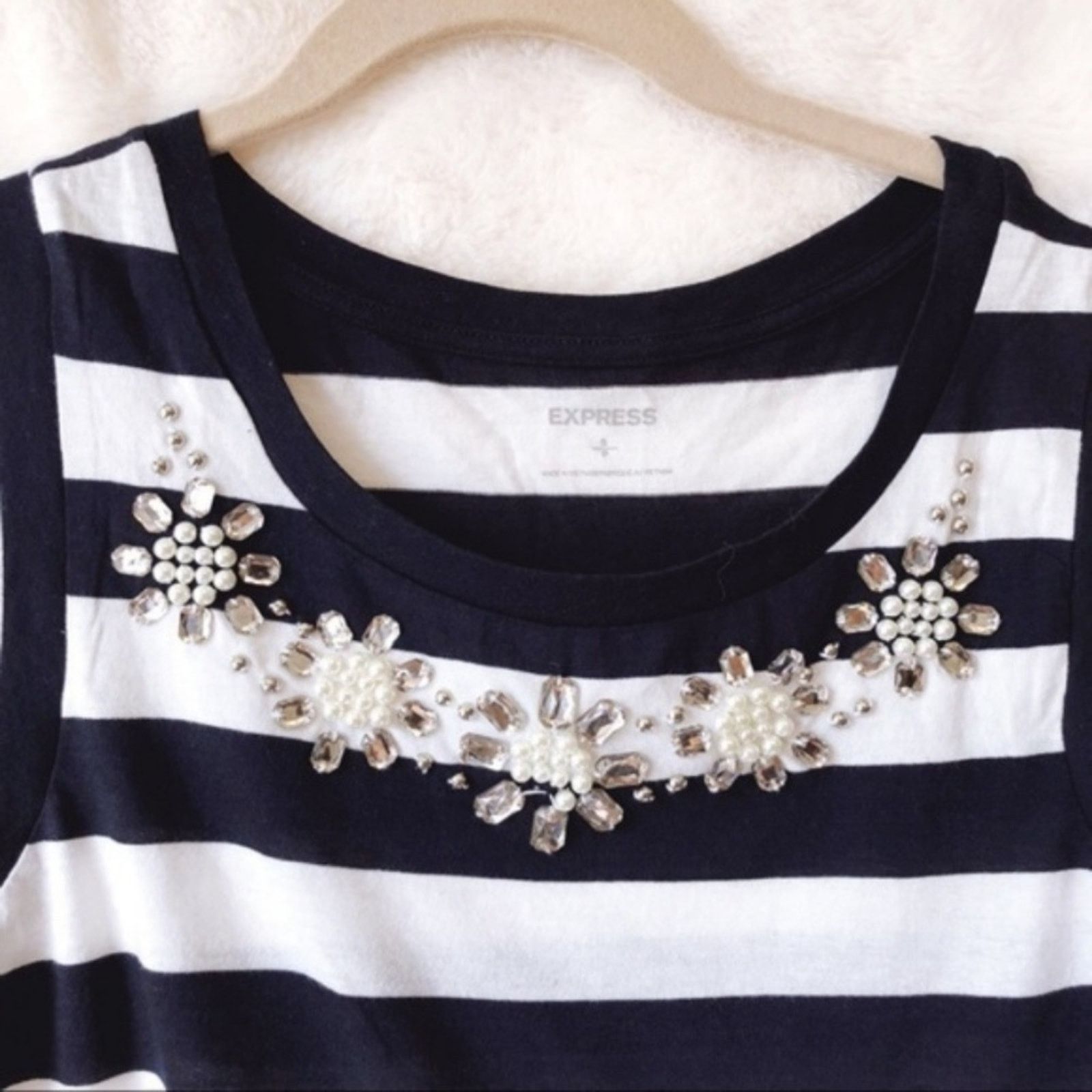 Express Express Embellished Blue Collar Striped Crop Top Size S / US 4 / IT 40 - 5 Thumbnail