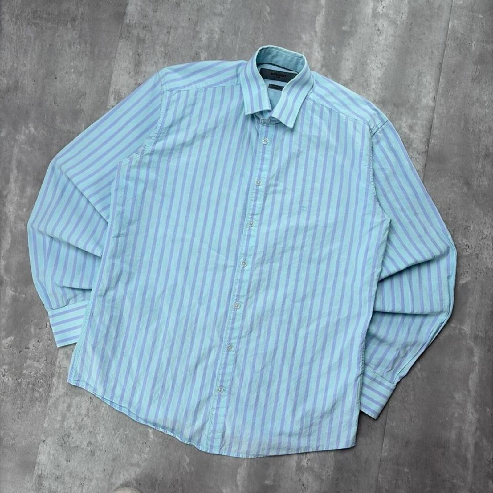 Givenchy Y2K Blue Givenchy Logo Striped Long Sleeve Button Up Shirt Size US M / EU 48-50 / 2 - 2 Thumbnail