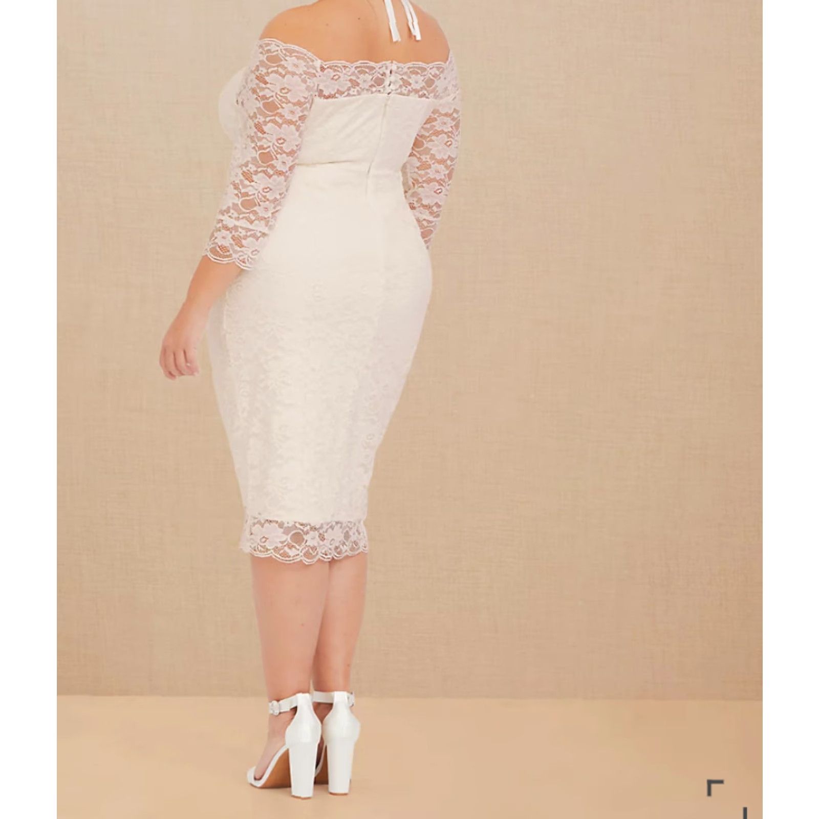 Torrid Torrid Ivory Lace Bodycon Dress-Size 22 Midi OFF Shoulder 3/4 Sleeve Formal Plus Women Size 3XL / US 20-22 - 2 Thumbnail