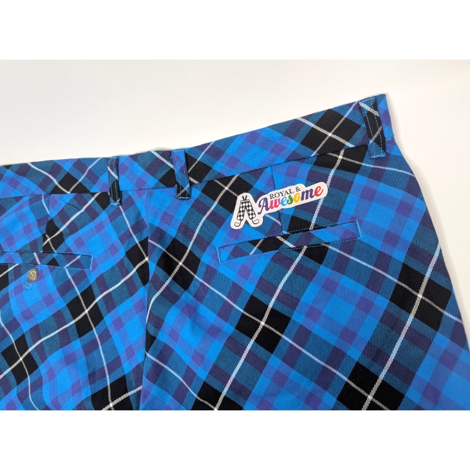 Vintage Royal & Awesome Shorts Bermuda Men 38 Plaid Blue Twill Flat Front Casual Golf Size US 38 / EU 54 - 2 Thumbnail