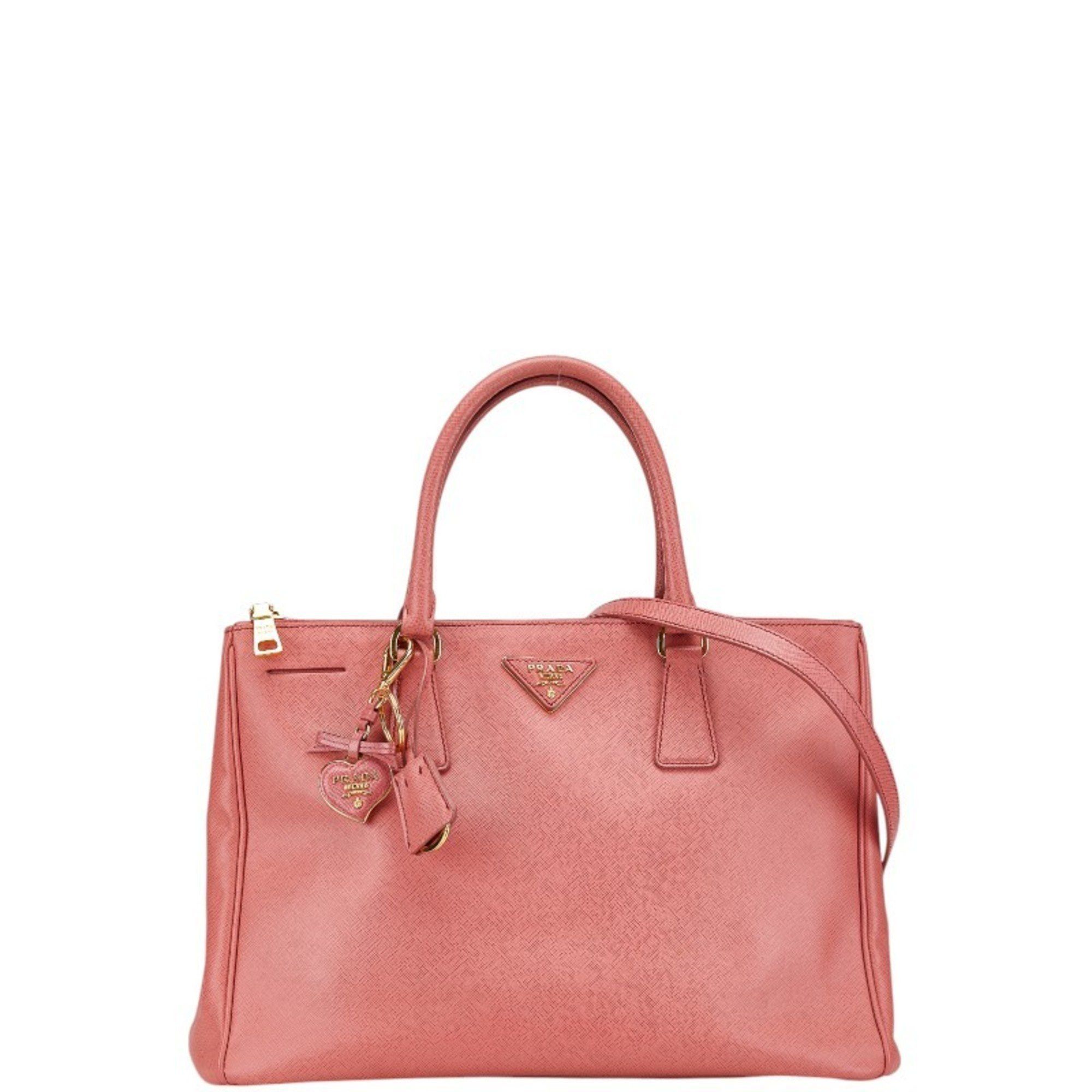 Prada Triangle Plate Galleria Handbag Shoulder Bag Bn1874 Pink Saffiano Leather Women's Prada