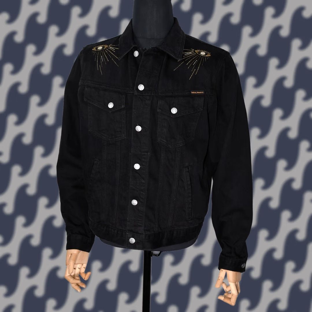 Nudie Jeans Nudie Jeans Bobby Heaven and Hell Embroidered Black Denim Jacket L Mens Size US 33 - 1 Thumbnail