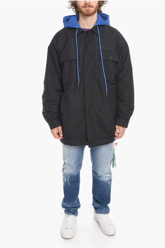 Off-White o1y0225 Logo Hooded Jacket in Black/Blue Size US S / EU 44-46 / 1 - 5 Thumbnail