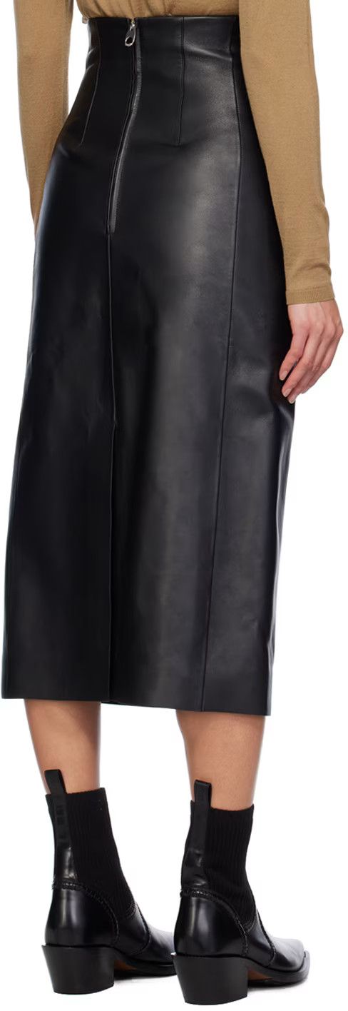 Chloe o1y0825 Leather Midi Skirt in Black Size 36" / US 14 / IT 50 - 3 Thumbnail