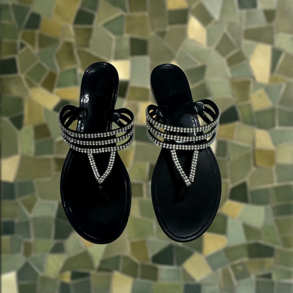 Vintage Qupid Womens Sandals Size 41 Black Gem Embellished Thong Slip On Sandals Size US 11 / IT 41 - 1 Thumbnail
