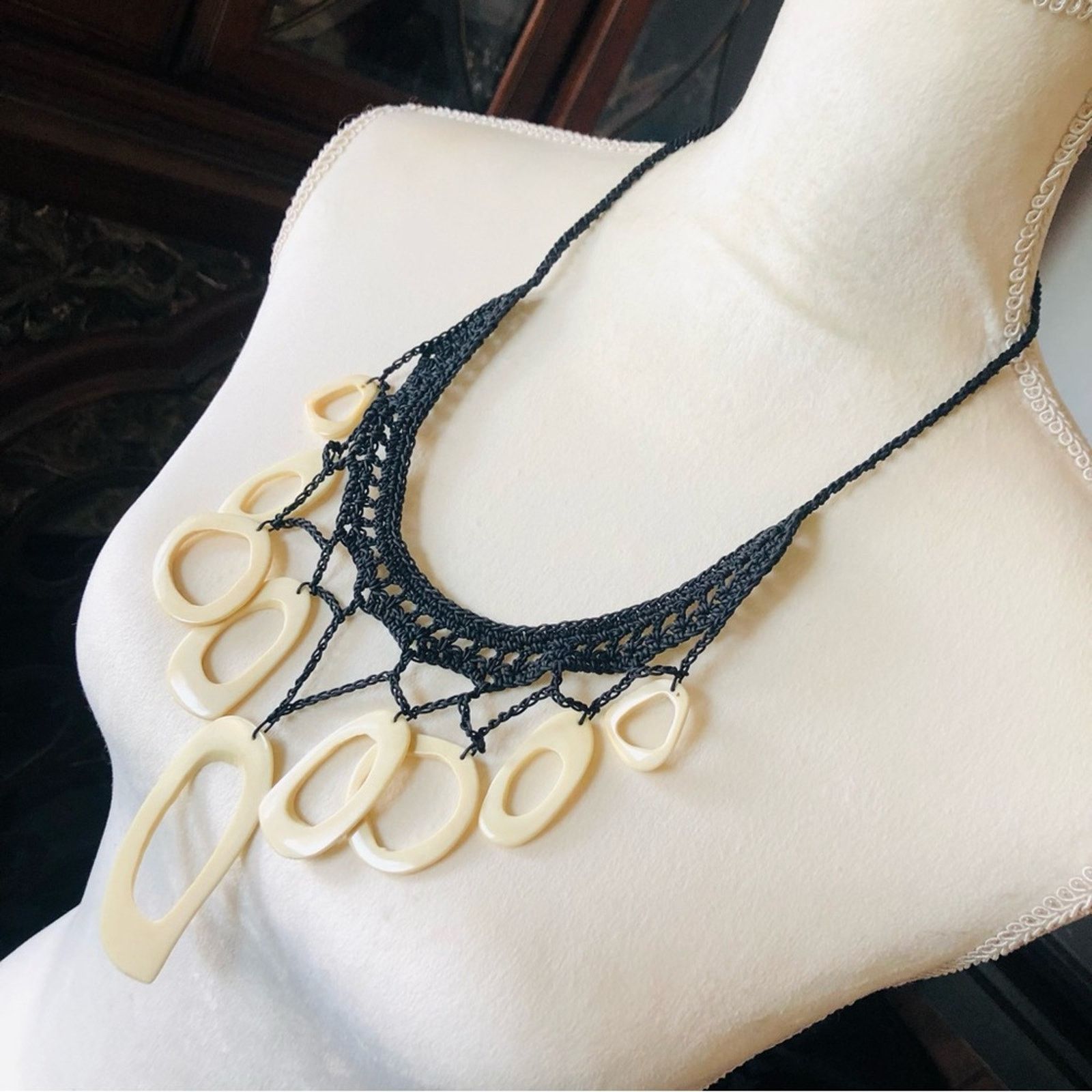 Handmade Handcrafted crochet simulated bone disc necklace Size ONE SIZE - 4 Thumbnail