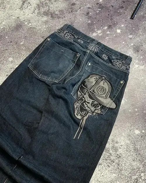 VIBE Punk Skeleton Print Baggy Jeans Size US 33 - 6 Thumbnail