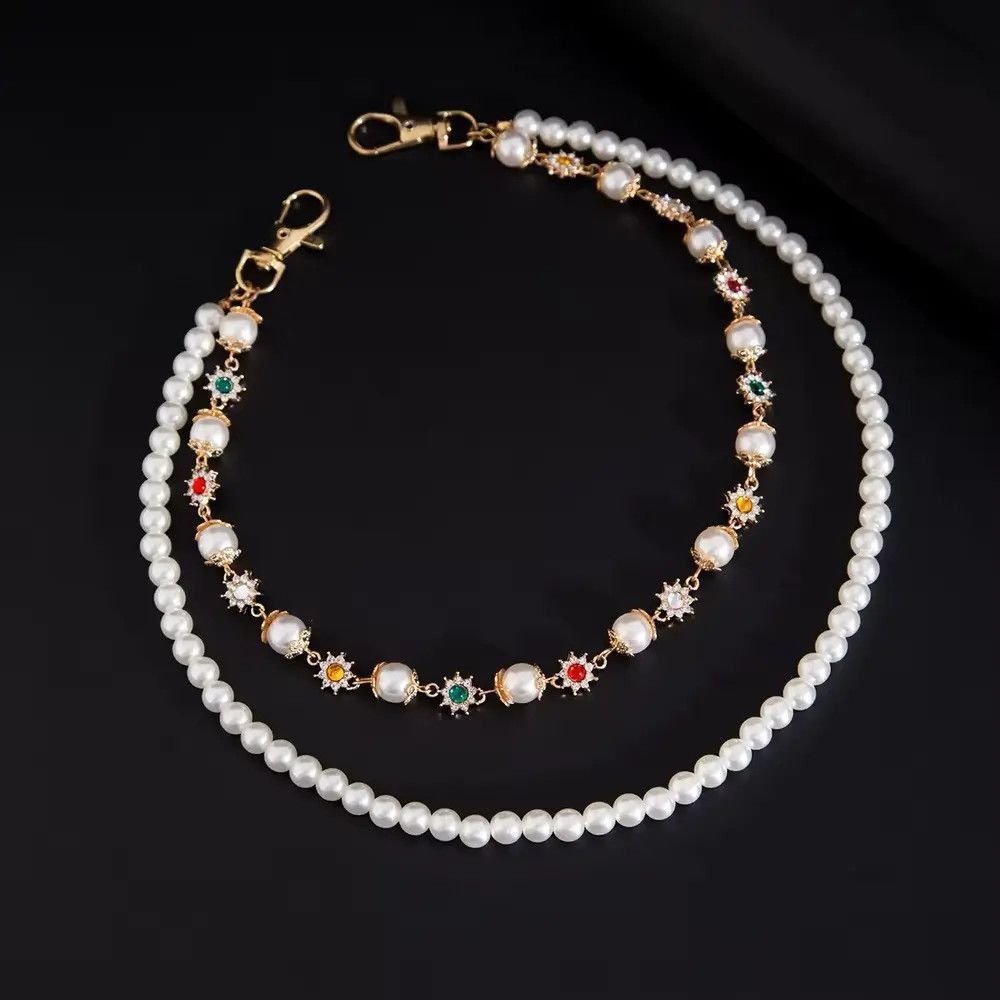 Jewelry Imitation Pearl Rhinestone Flower Jeans Chain Waist Chain Size ONE SIZE - 2 Thumbnail