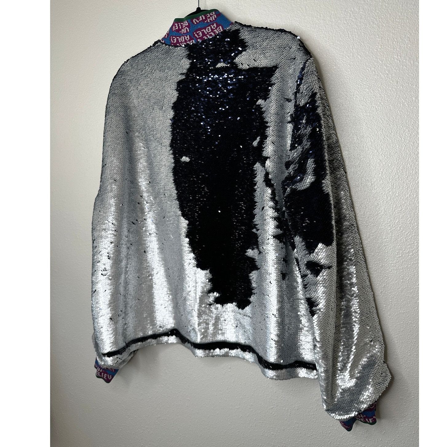Libertine Libertine Silver Black Sequin Long Sleeve Bomber Jacket XL Size XL / US 12-14 / IT 48-50 - 7 Thumbnail
