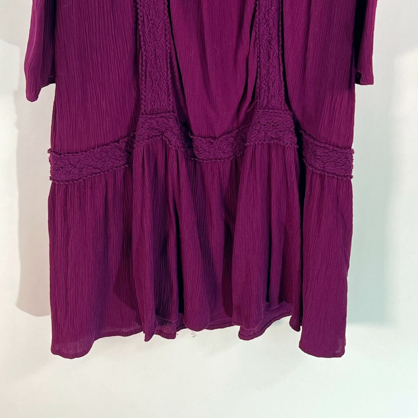 Vintage Terra & Sky Womens Cold Shoulder Sleeves Peasant Plum Purple Dress 1X 16W-18W Knee Length Sleeved Solid Purple Dress Womens Size XL / US 12-14 / IT 48-50 - 7 Thumbnail