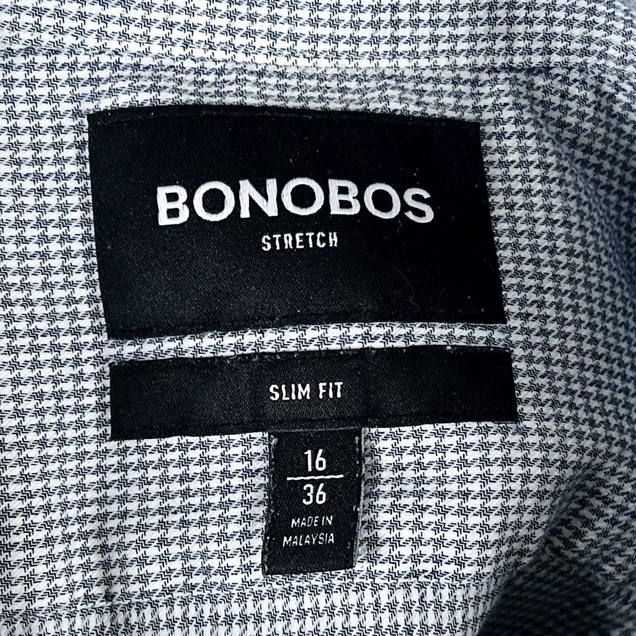 Bonobos Bonobos Dress Shirt Slim Fit Stretch Gray White Houndstooth Cotton Blend 16 36 Men Size 42R - 3 Thumbnail